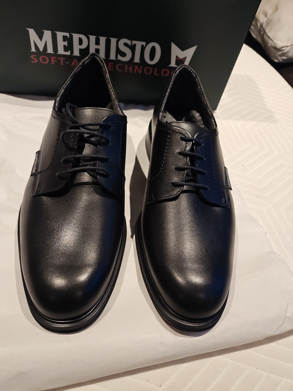 Mephisto Men's Black Leather Lace-Up Derby Shoes